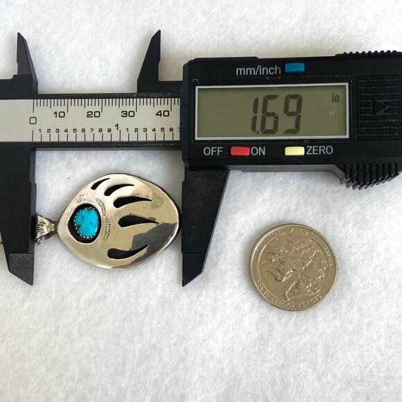 VTG Sterling Silver 925 Southwest Bear Pawn Shadowbox Turquoise Pendant Necklace - Picture 15 of 16